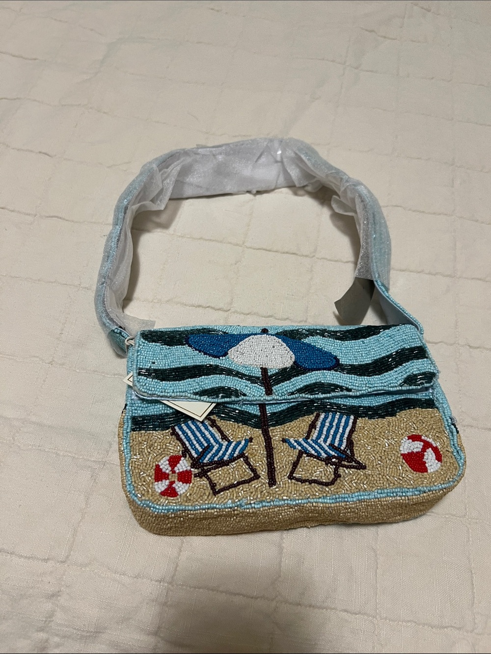 Sol & Mer Beaded Beach Scene Shoulder Bag